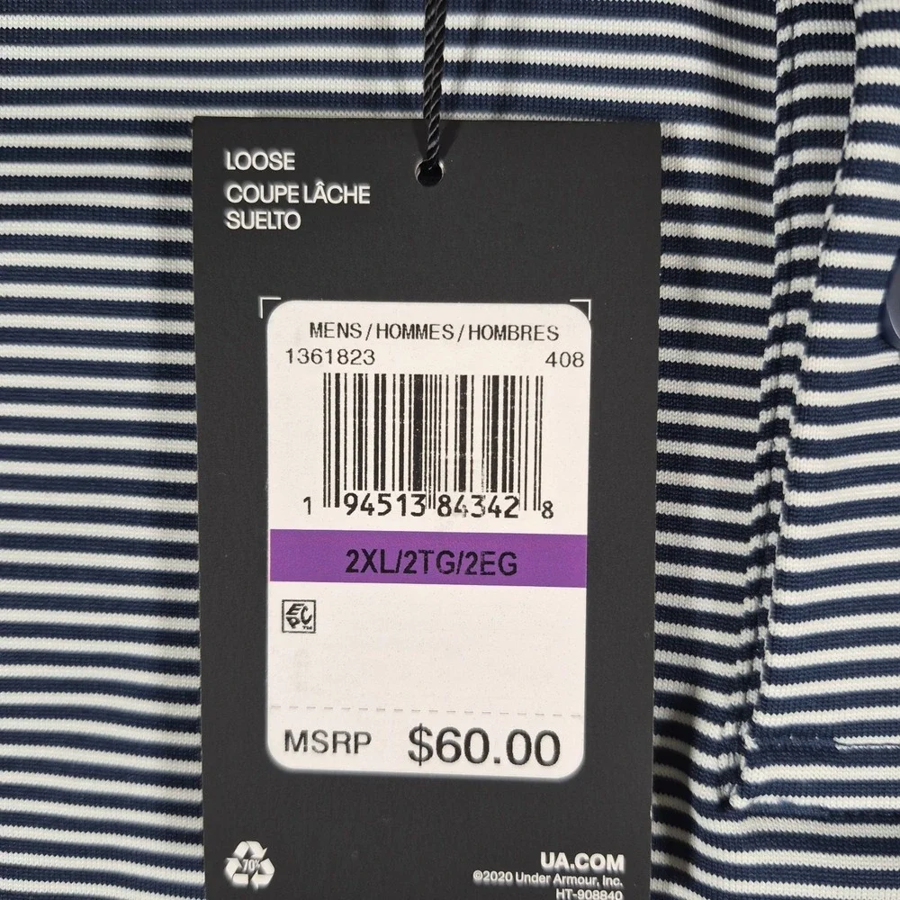Under Armour The Performance Polo Shirt Men's XXL 2XL Blue White Stripe Golf NWT